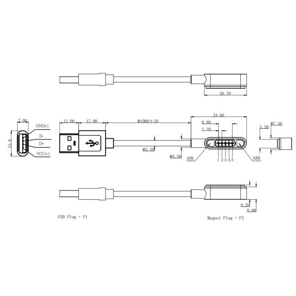 5Pin Custom Rectangle Male And Female Magnetic Cable Connector On Electronic Product