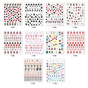 T-482-T-492 Multicolor Style Poker Series Nail Art Decal Sticker for Salon