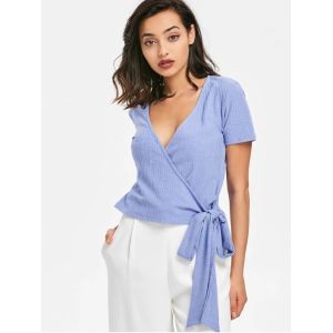 New Fashion Fitness Clothing Women Wrap Ribbed Top