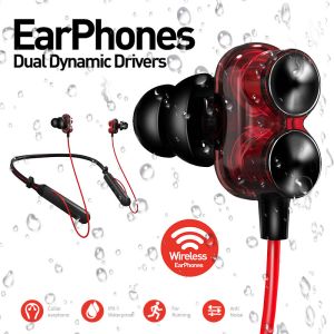 Dual Dynamic Wireless Headphones Bluetooth Earphones Neckband Collar Headset
