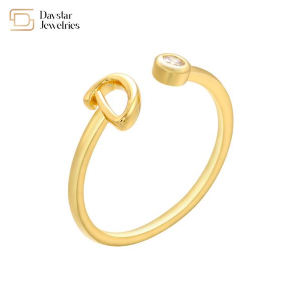 Diamond Zircon Jewelry 14k Gold Plated Letter Ring Open Adjustable
