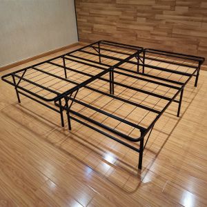 Black Heavy Duty Full Size Double Folding Metal Mesh Frame Bed for Family or