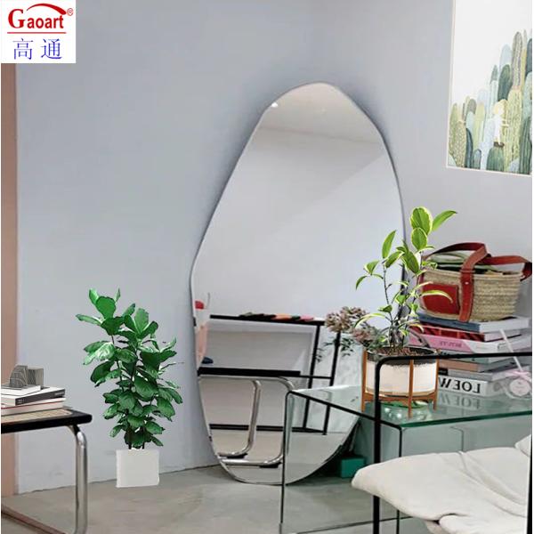 Contemporary Metal Home Decor Full Length Floor Mirror with Beveled Glass and Light