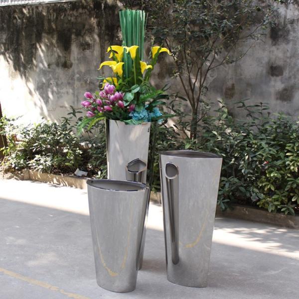 High and big mirror flower pots stainless steel silver planter