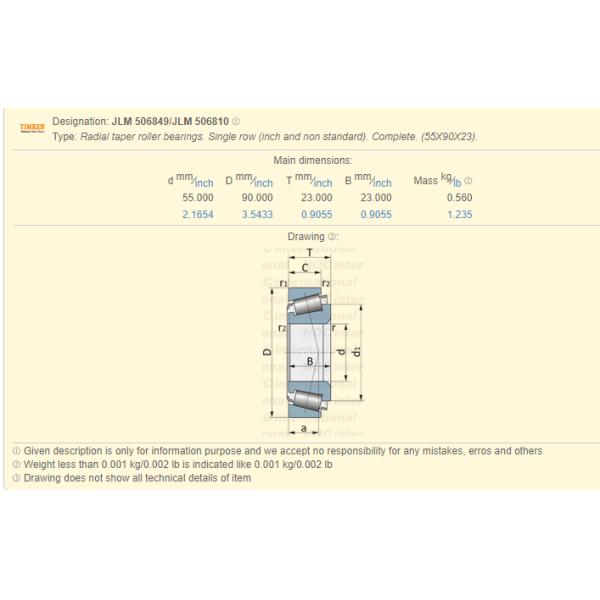 ABEC -5 , LM 506849 / JLM 506810 Tapered Roller Bearing , SET118 , 90080-36098