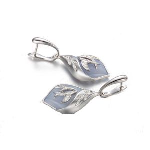 White Gold Blue Chalcedony Damonds Ring Earrings Jewelry Set (GDSET001)