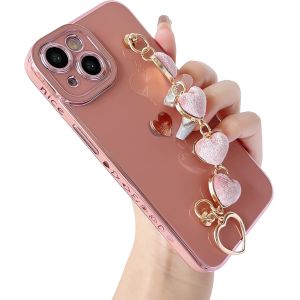 for iPhone 12 Pro Max Case,Cute Plating Love Heart Wrist Strap Chain Bracelet