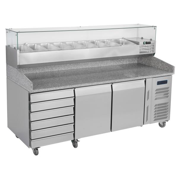Buy 6 Drawers Refrigerated Pizza Prep Table R134a Commercial Marble Top at wholesale prices
