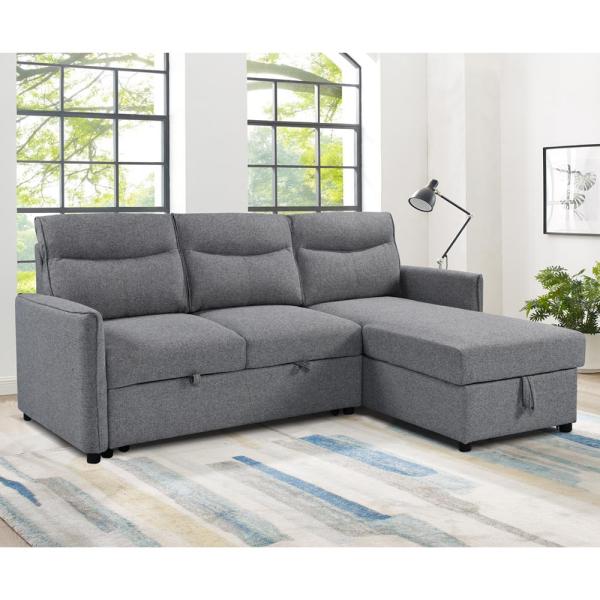 Buy L-Shaped Reversible Sectional Sleeper Sofa with Pull-Out Bed and Storage, Gray Fabric at wholesale prices