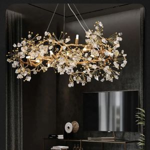 Modern Restaurant Chandelier 3000-6500K All Copper Branch Crystal Stone
