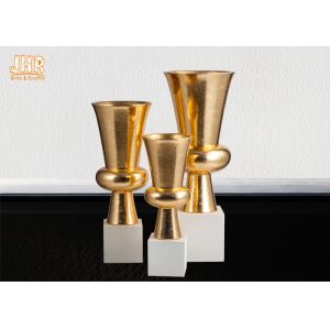 Trumpet Gold Leaf Fiberglass Planters With Frosted White Base Pot Planters