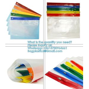 Zipper Pouch Bags, Clear Waterproof Document Bag, Assorted Color File Pockets,