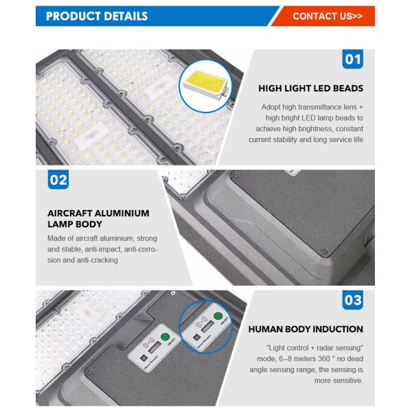 300w 400w 500w All In One Solar Led Street Light Aluminum