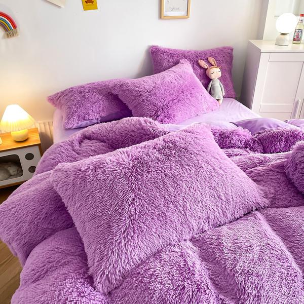 Double Queen King Solid Color Thickened Warm Mink Velvet 4pcs Set for Autumn Winter