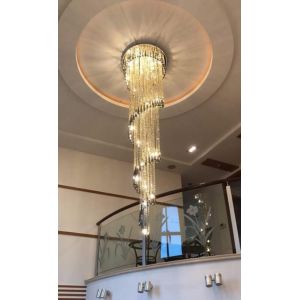 Modern Chandelier For Smoky Gray Crystal Luxury Fixtures Long Interior Stairway