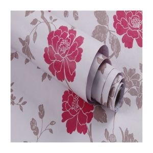 3D Red Flower Wallpaper 45cm Width PVC Vinyl Wall Covering for Home Decor Stickers