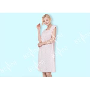 Embroidered Sleeveless Ladies Night Dresses Sleepwear Peach Satin Binding