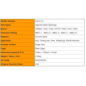 Vibration Resistance 33215 /Q Radial Roller Bearing Low Cross Section