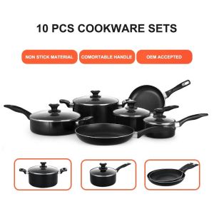 Hot Sale 10 Pcs Aluminum Cooking Pot Set Custom Pots And Pans Cookware Black