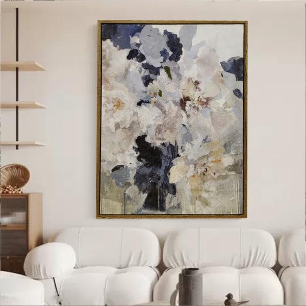 Medium Abstract Floral Oil Painting Handmade Modern On Textured Canvas With 6 Color Print