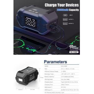 20000mAh Capacity Tire Inflator Car Battery Jump Starter With Portable Air