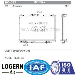 Quality 19010-PFW-J01 HONDA Car Radiator For Avancier 99 Mt for sale