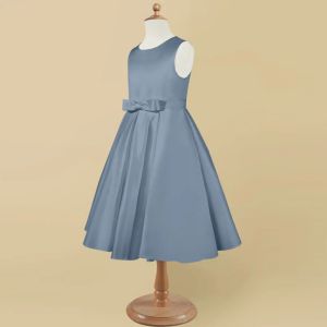 Lovely Girl Kids Dress Blue Satin OEM ODM Baby Flower Girl Dresses Sleeveless