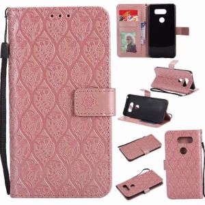 LG V30 Leather Protective Case with Flower Embossed Pattern
