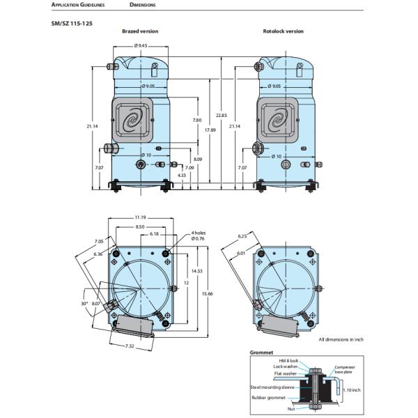 10HP 102800 BTU Danfoss Scroll Compressor Performer SM125S4CC For Refrigeration