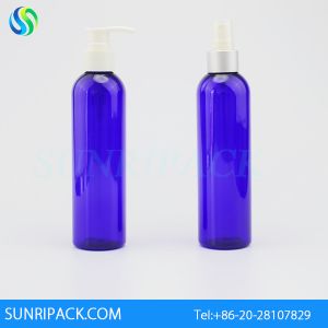 China 8oz blue PET bottles, 8oz blue Plastic bottles w/lotion pump, 8oz cosmo round bottles on sale