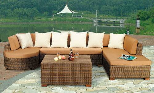 Buy Bistro / Restaurant Leisure Rattan Sofa , Resin Wicker Patio Furniture at wholesale prices
