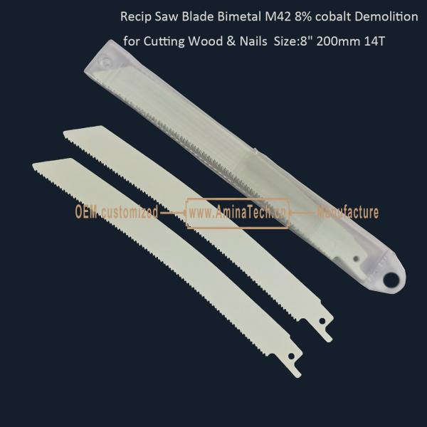 Recip Saw Blade Bimetal M42 8% cobalt Demolition for Cutting Wood & Nails 8" 200mm 10/14T,Power Tools