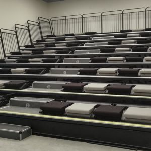 PP Material Retractable Bleacher Seating with Sofa Cushion and Rear Folding