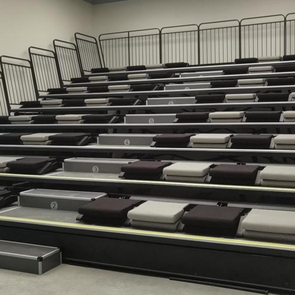 PP Material Retractable Bleacher Seating with Sofa Cushion and Rear Folding