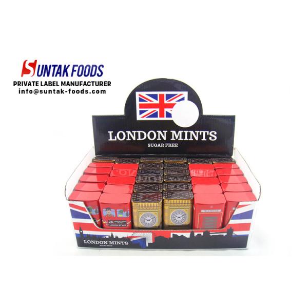 British Style Travel Sugar Free Mint Candy , Tin Box Triangle Shaped Candy