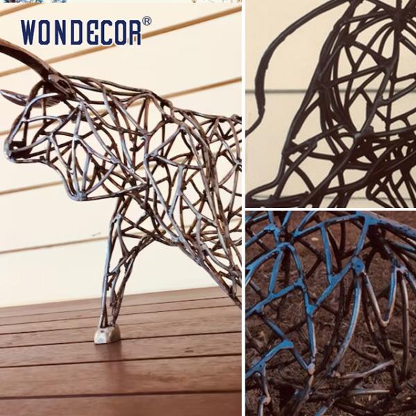 Large outdoor animal art decoration abstract hollow buffalo stainless steel sculpture