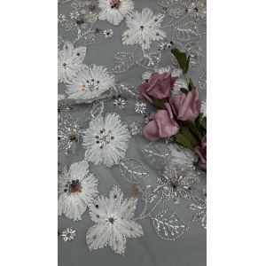 Leafy Mesh Ground Embroidered Sequin Fabric Floral Bead For East Culture
