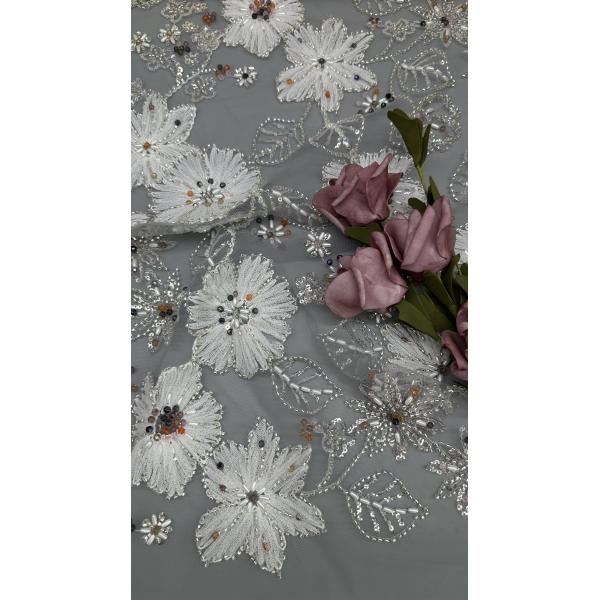 Leafy Mesh Ground Embroidered Sequin Fabric Floral Bead For East Culture Occasion