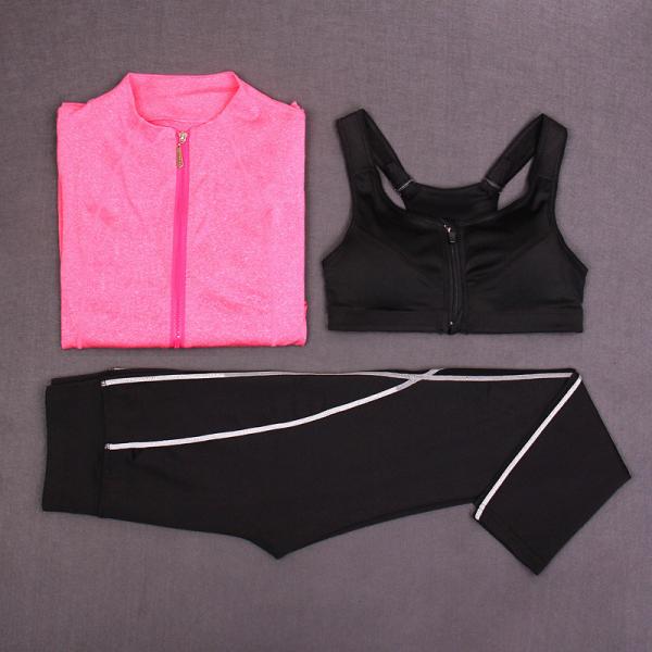 CPG Global High Quality Breathable 3 Pieces Sets Long Sleeves Gym Running Racerback Sports Bra with Yoga Pants T1016