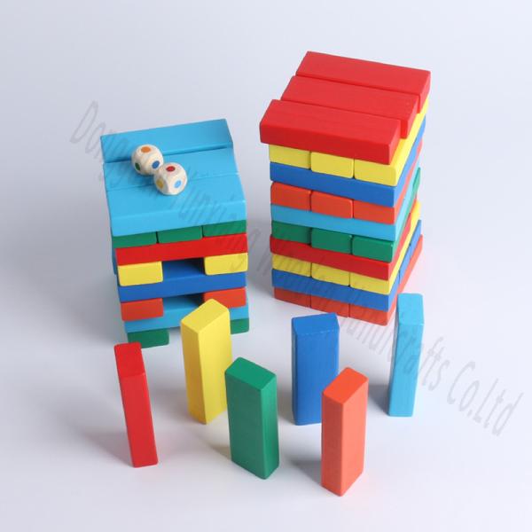 Colorful Wooden Stacking Blocks Game Set - 54 Pieces with Dice