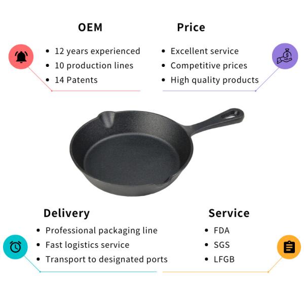 6/8/10 Inch Cast Iron Skillet Pan With Long Handle For Home And Outdoor