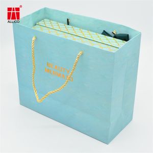 Custom Design Ribbon Handle Blue Jewelry Cosmetic Gift Clothing Shopping