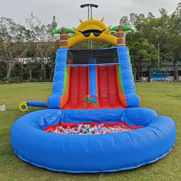 Double Lane PVC Inflatable Water Slide Combo With Pool Obstacle Climb Inflatable