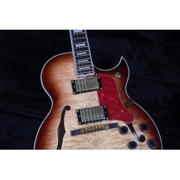 Top Quality Stock Full Hollow Body 41'' Electric Guitar Small Gold Hardware Black Color