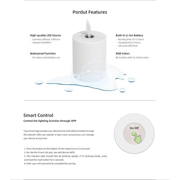 Phone Control Battery Operated Flameless LED Candle Light, Swing Flickering Ambiance Light