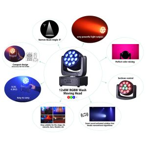 12*8W RGBW 4in1 LED Stage Lighting Mini Wash Rotating Light Moving Head dj