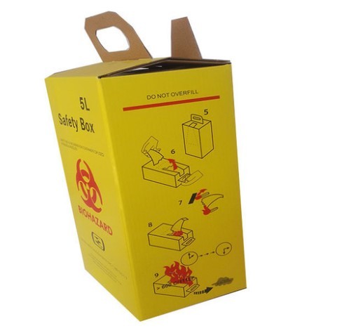 5L Safety box, Disposable Medical Cardboard Safety Box, Safety Box For Syringe,Needles and sharps, 5 Liters