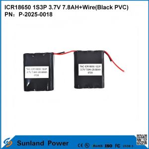 China ICR18650 1S3P 3.7V 7.8AH+WIRE(BLACK PVC) BATTERY on sale
