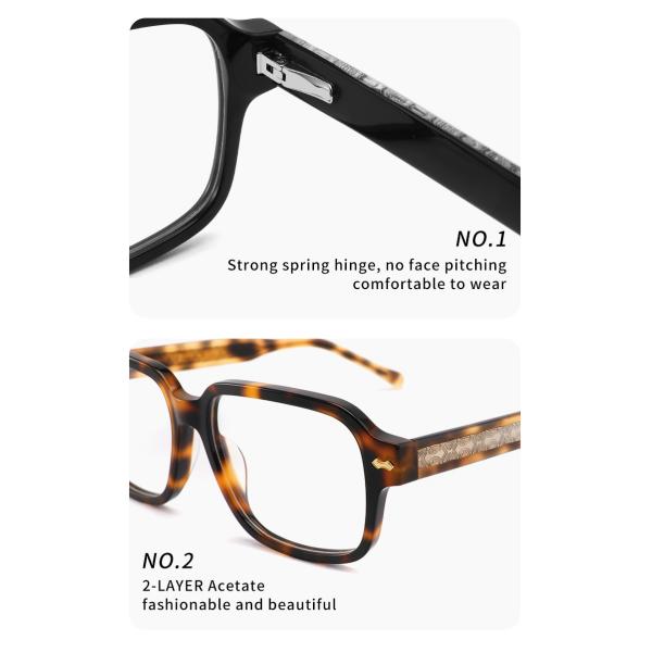 CNC Milling Square Acetate Material Glasses Gray Clear Lens Thick