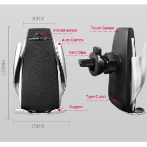 Qi Wireless Car Mobile Phone Holder Type C Port Fireproof PC ABS Material